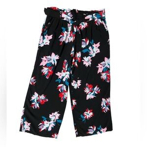Candie's Black and Pink Floral Belted Pants